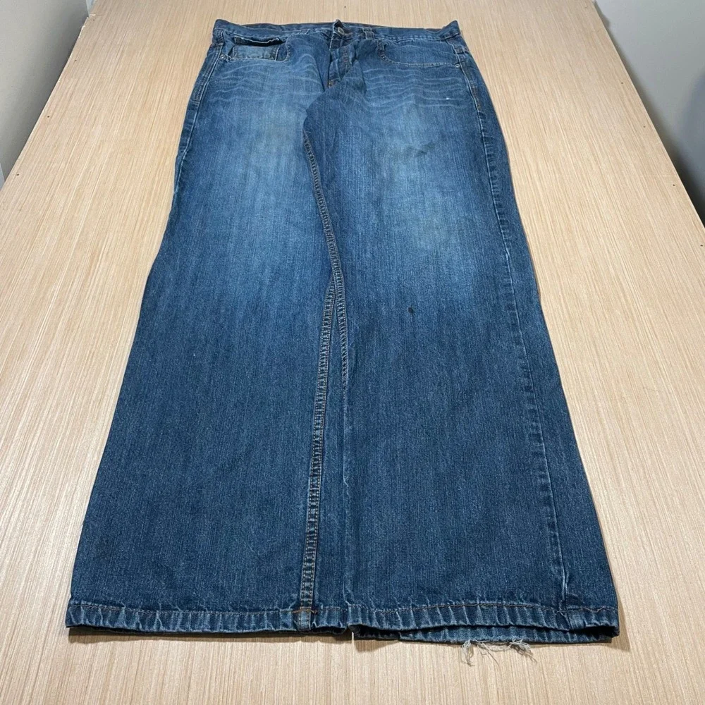 Rocawear Baggy Jeans Mens 38 Wide Leg Blue Denim Y2K Streetwear Embroidered
